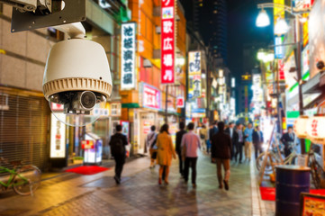 CCTV Camera or surveillance oeprating on street at night