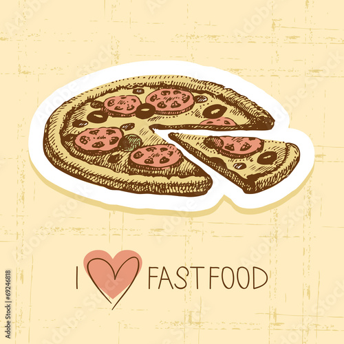 Naklejka ścienna Vintage fast food background. Hand drawn illustration.