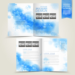 Wall Mural - blue template for advertising brochure with splash blue elements