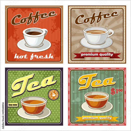 Plakat na zamówienie Vintage coffee and tea poster. vector illustration