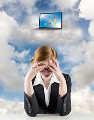 Poster - Composite image of redhead businesswoman with head in hands