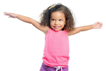 Wall Mural - Lttle girl with an afro hairstyle with her arms extended