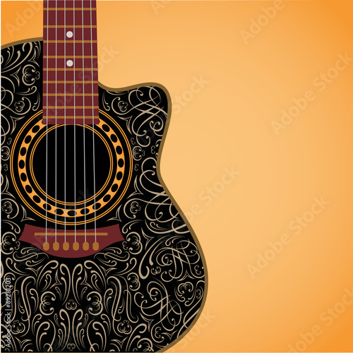 Obraz na płótnie canvas dwuczęściowy "dyptyk" Tło z przyciętą gitarą i stylowym ornamentem