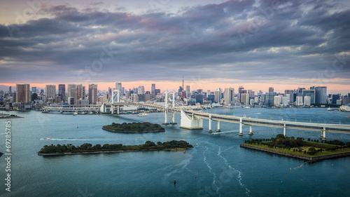 Fotoboard na płycie Tokio, panoramę Japonii w zatoce tokyo