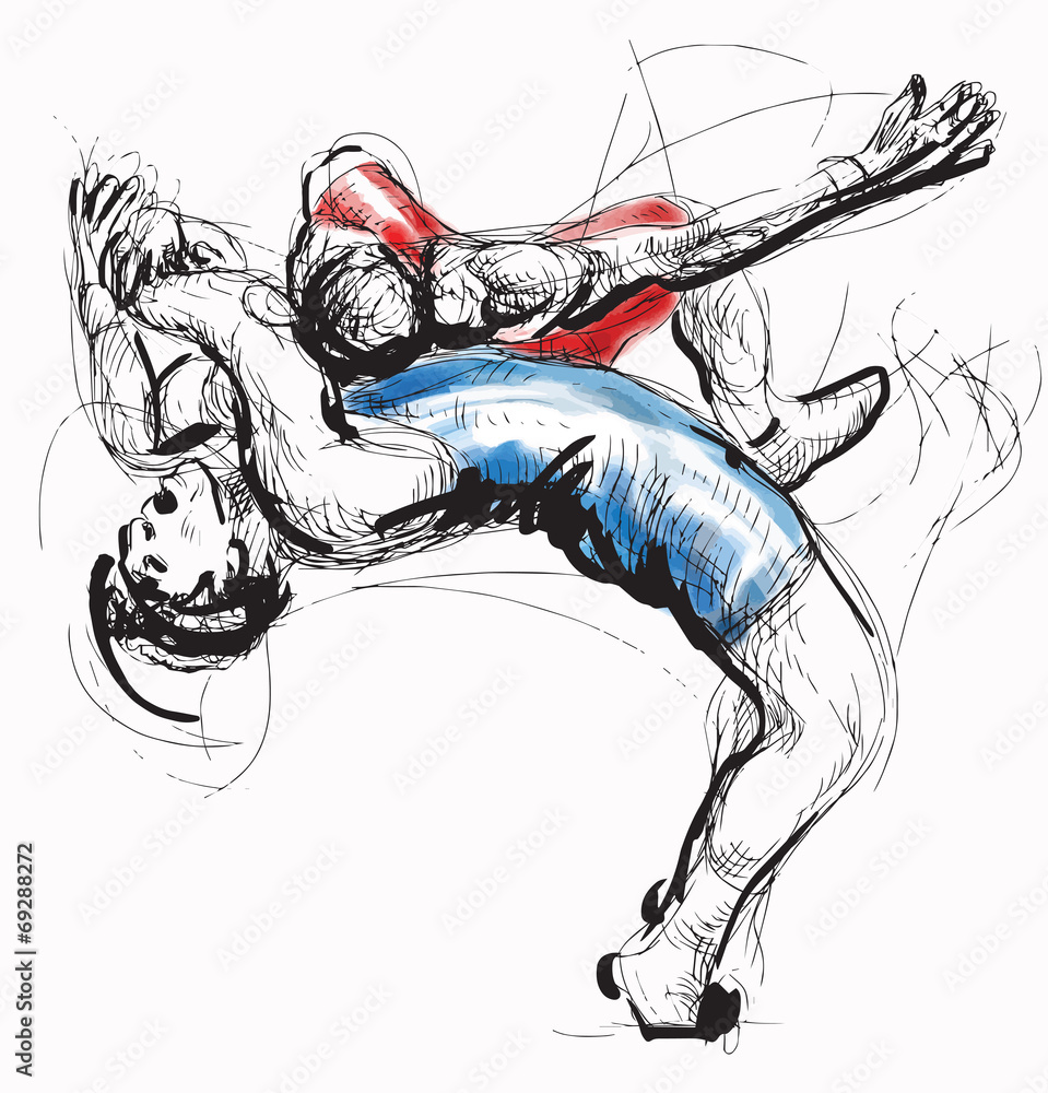 Greco-Roman Wrestling. An hand drawn vector illustration. - obrazy, fototapety, plakaty 