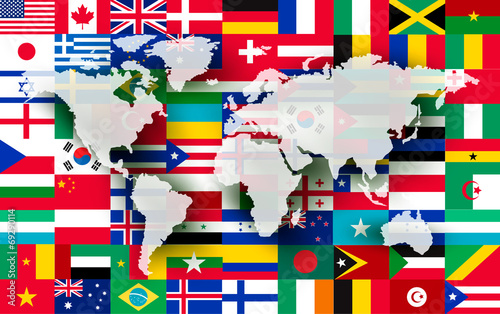 Board z aluminiowym obramowaniem Mapa na tle flag. 