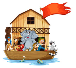 Wall Mural - Animals on boat