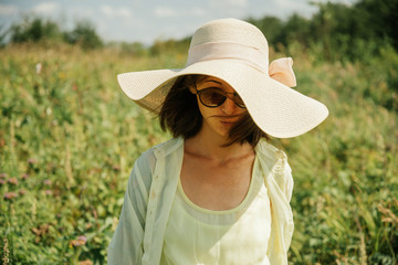 Sticker - Beautiful woman on nature in summer