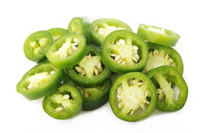Sliced Green Jalapeno Peppers On White Background