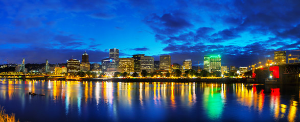 Wall Mural - Downtown Portland cityscape at the night time