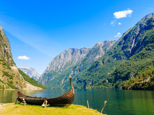 Tourism And Travel. Mountains And Fjord In Norway.