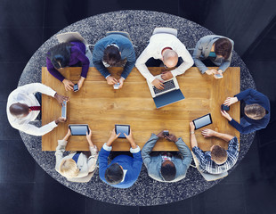 Wall Mural - group of business people using digital devices