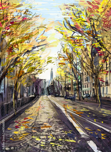 Tapeta ścienna na wymiar Street in paris - illustration