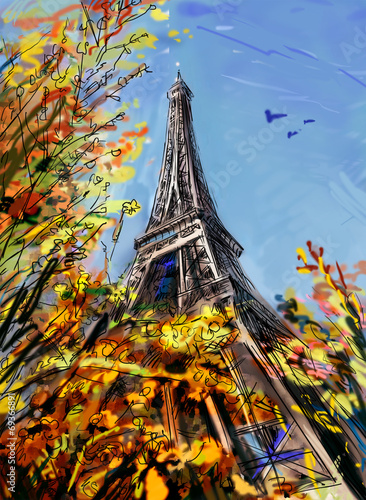 Obraz w ramie Street in paris - illustration