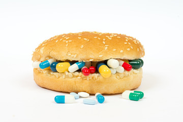 Wall Mural - Eating medicines with a sandwich