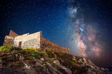 Ancient Fortress At Night Under The Milky Way