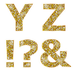 Poster - Golden metallic shiny letters Y, Z, !, ?, &