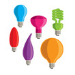 Six colourful vector lightbulbs on a white background