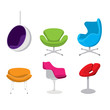 Six colourful retro designer vector chairs