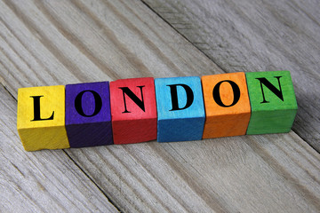 Wall Mural - word London on wooden colorful cubes
