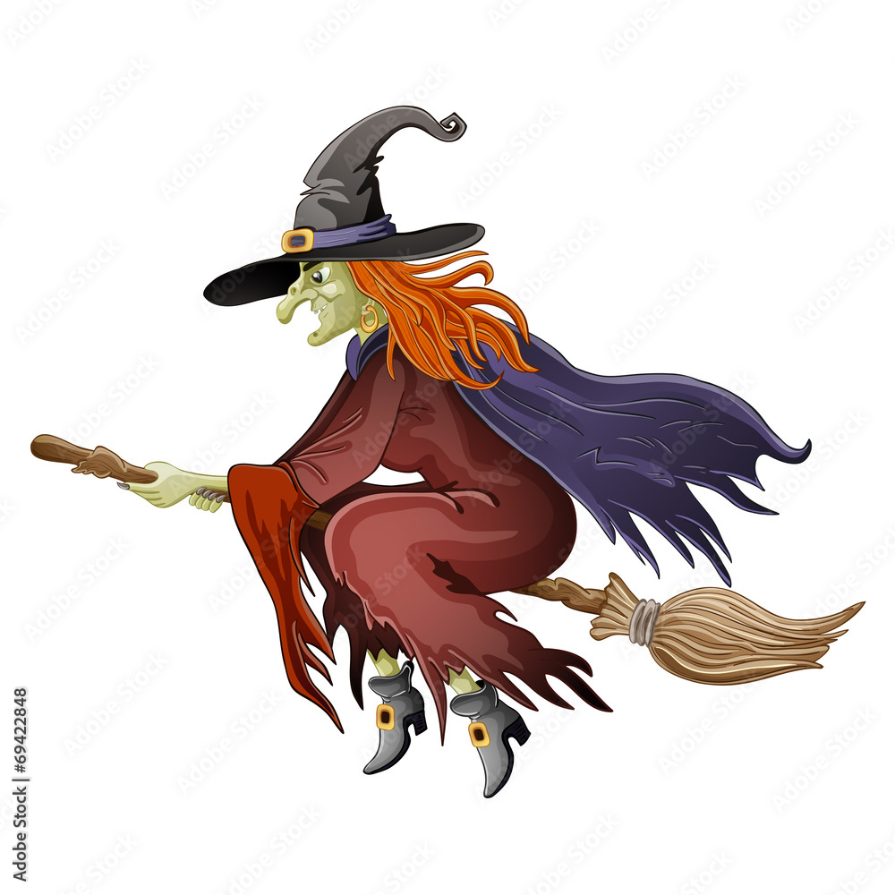 Illustration of Halloween witch flying on broom Stock Vector | Adobe Stock, image size:1000x1000
