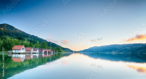 Board z aluminiowym obramowaniem Letnie refleksje nad jeziorem - alpsee, Niemcy