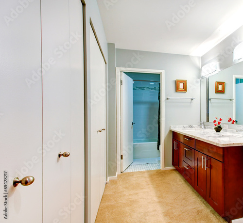 Simple Bathroom Interior With Vanity Cabinet And Mirror Buy This