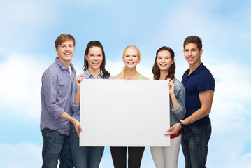 Wall Mural - group of standing students with blank white board