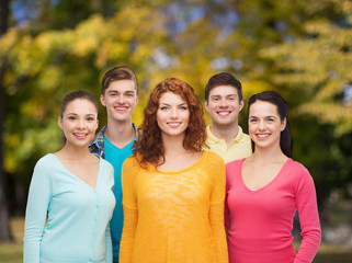 Canvas Print - group of smiling teenagers over green park