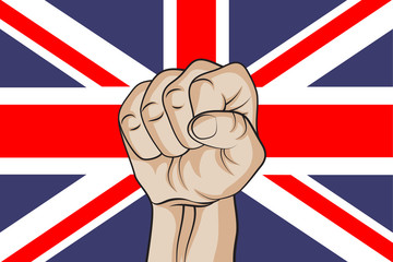 Wall Mural - Fist on the background of the flag of Great Britain