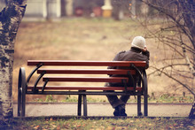 Lonely Man On The Bench Autumn, Winter