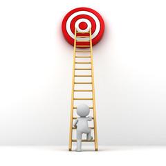 Poster - 3D Man climbing ladder to red goal target Business goal concept