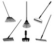 Black silhouettes of rake on a white background, vector