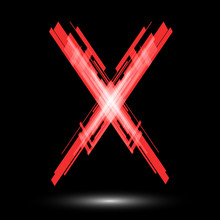 Red Letter X On A Black Background. Raster