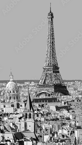 Obraz w ramie Roofs of Paris with Eiffel tower