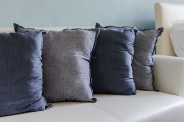 Blue pillows on sofa