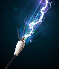 Electric cable with glowing electricity lightning