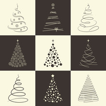 Set Of Stylized Chrisrmas Trees For Winter Holidays Design