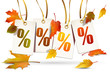 Etiketten mit Prozentzeichen u. Herbstlaub