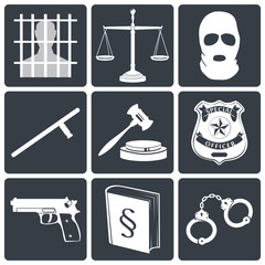 Sticker - Law and justice icons white on black