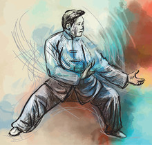 Taiji-Tai Chi. An Hand Drawn Illustration Converted Into Vector