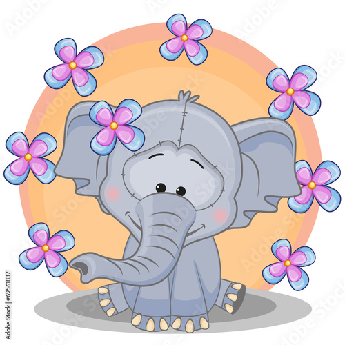 Obraz w ramie Elephant with flowers