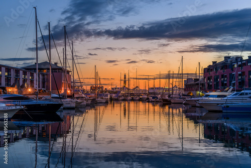 Obraz w ramie Picturesque sunset in the port of Genova, Italy