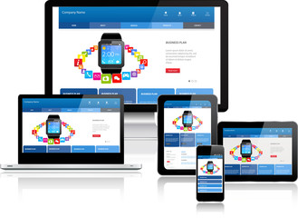 Wall Mural - responsive website template on multiple devices