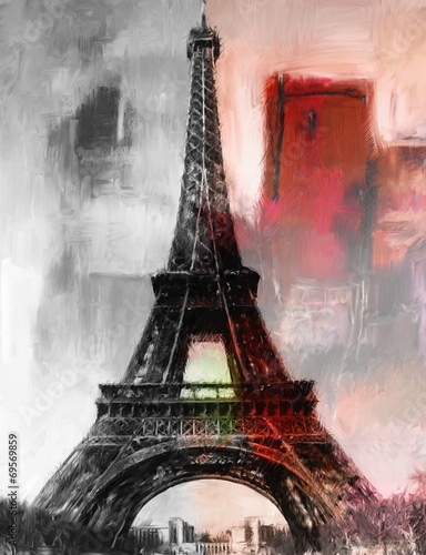 Fototapeta dla dzieci Paris Gemälde Eiffelturm Eifelturm Bild Kunst Ölgemälde