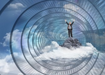 Poster - Composite image of mature businessman cheering with arms up