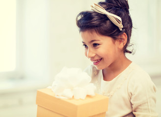 Sticker - happy child girl with gift box