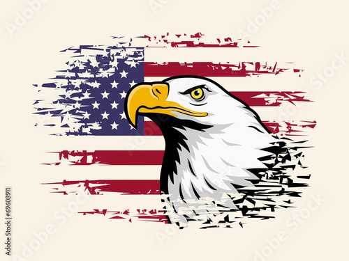 Plakat na papierze fotorealistycznym Orzeł amerykański przeciwko tle flaga usa
