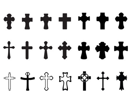 Black silhouettes of different crosses, vector