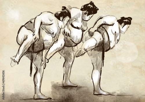 Fototapety Sumo  sumo-pelnowymiarowa-recznie-rysowane-ilustracja-w-stylu-kaligrafii